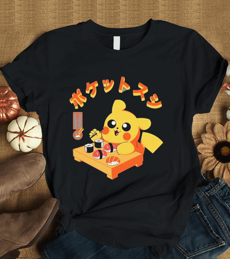 Pikachu Eating Sushi Pokemon Japanese Anime T-Shirt