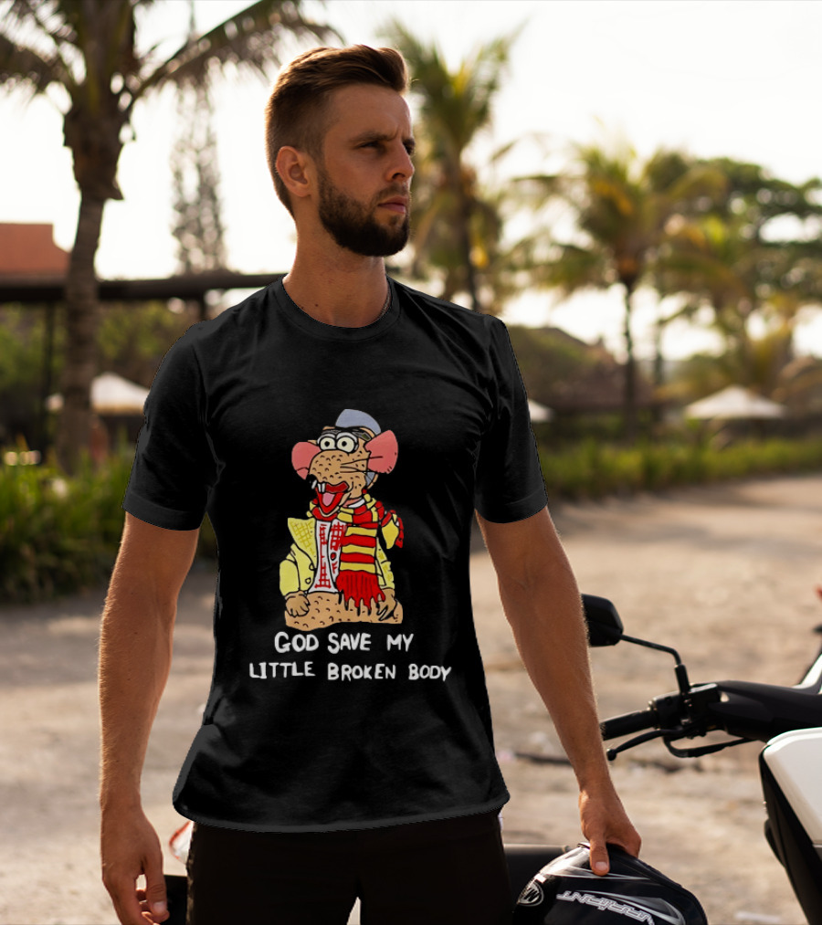 God Save My Little Broken Body Rat Character In Scarf And Yellow Jacket T-Shirt