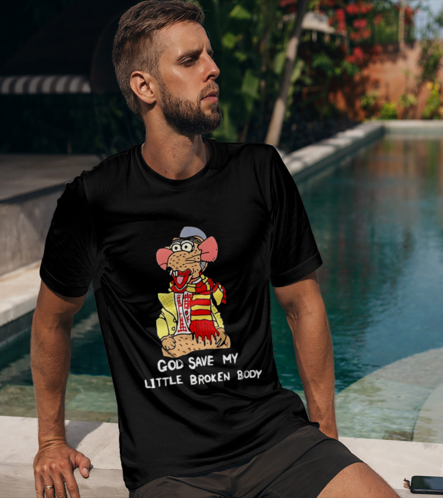 God Save My Little Broken Body Rat Character In Scarf And Yellow Jacket T-Shirt