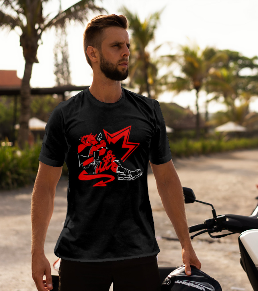 Red Devil Punk Demon Anime Character With Dynamic Action Pose T-Shirt
