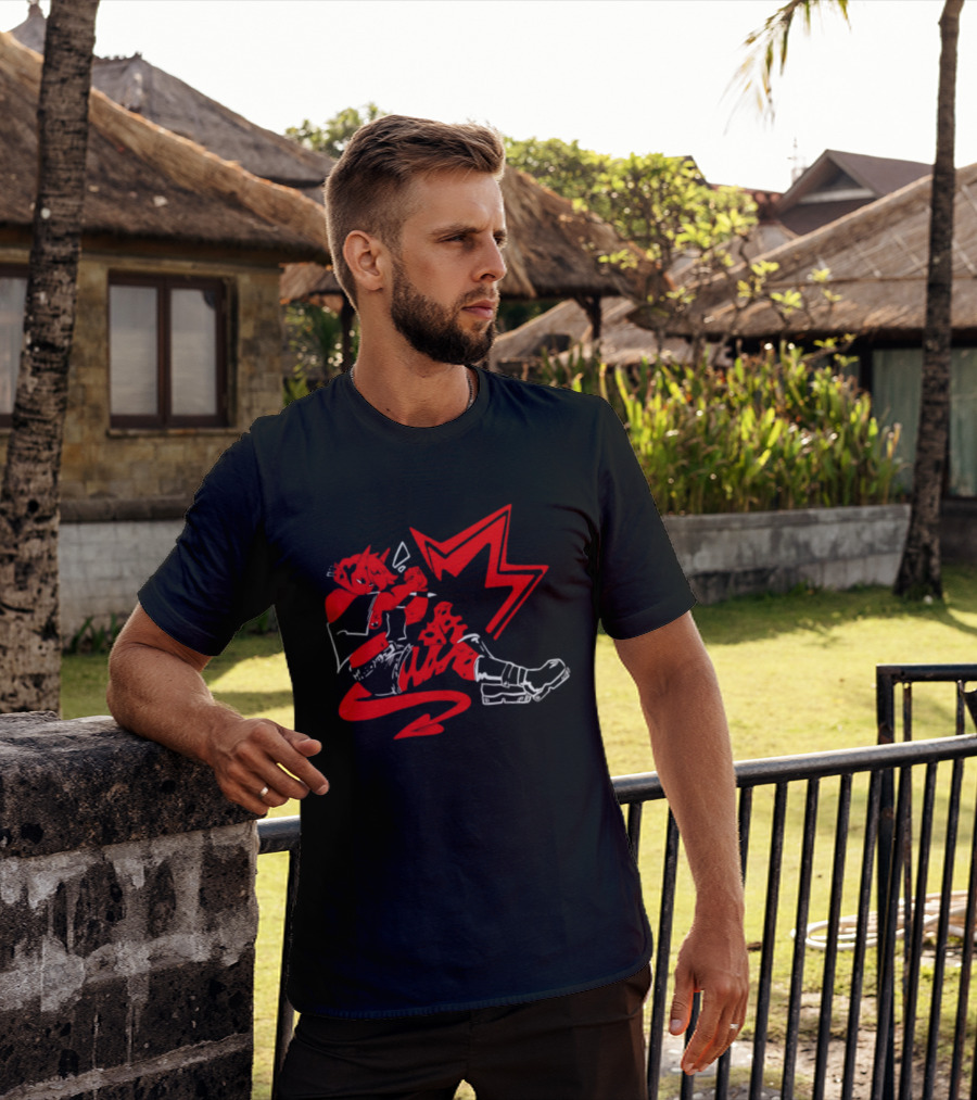 Red Devil Punk Demon Anime Character With Dynamic Action Pose T-Shirt
