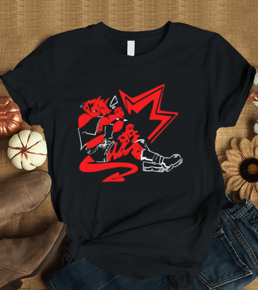 Red Devil Punk Demon Anime Character With Dynamic Action Pose T-Shirt