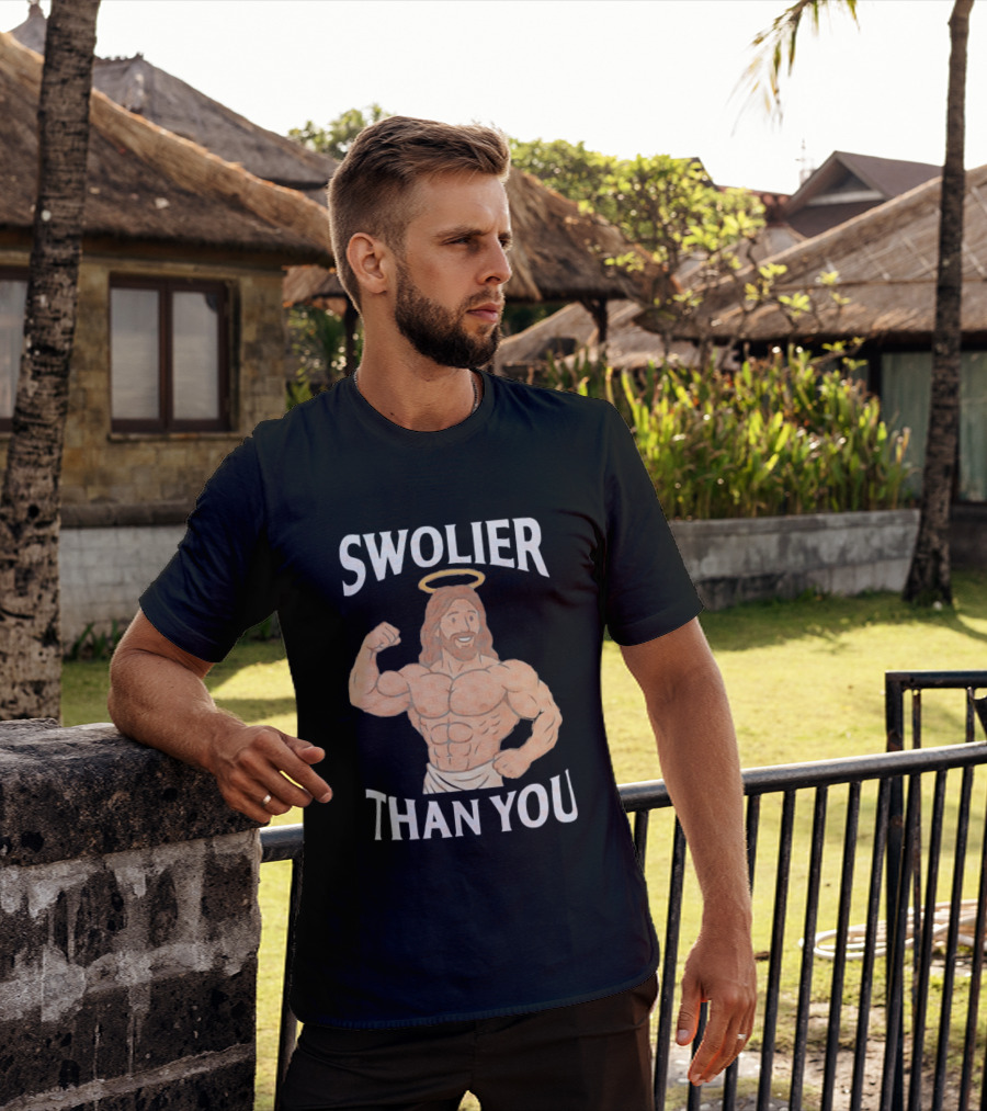 Swolier Than You Jesus Bodybuilder Muscles Fitness Halo T-Shirt