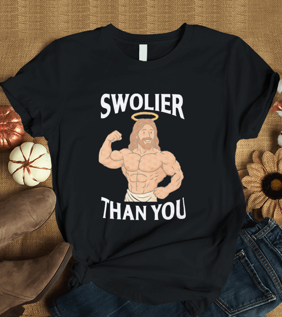 Swolier Than You Jesus Bodybuilder Muscles Fitness Halo T-Shirt