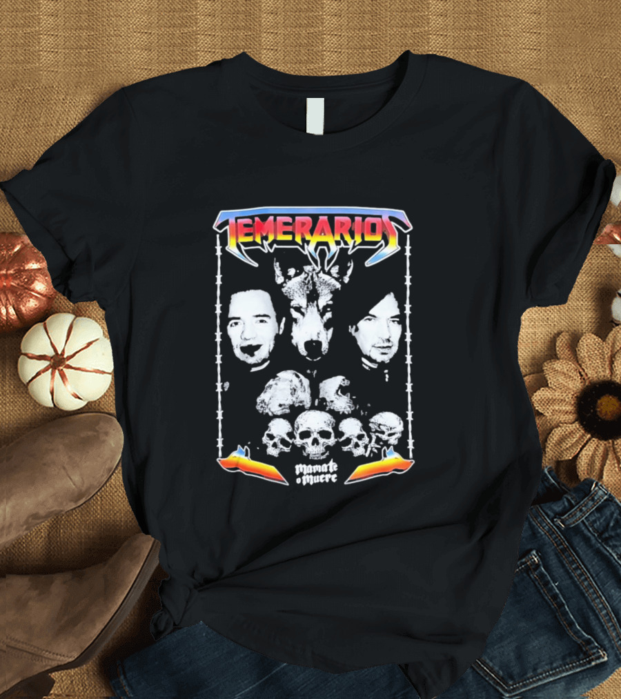 Temerarios Mamate O Muere Heavy Metal Wolf Band Photo Skulls T-Shirt