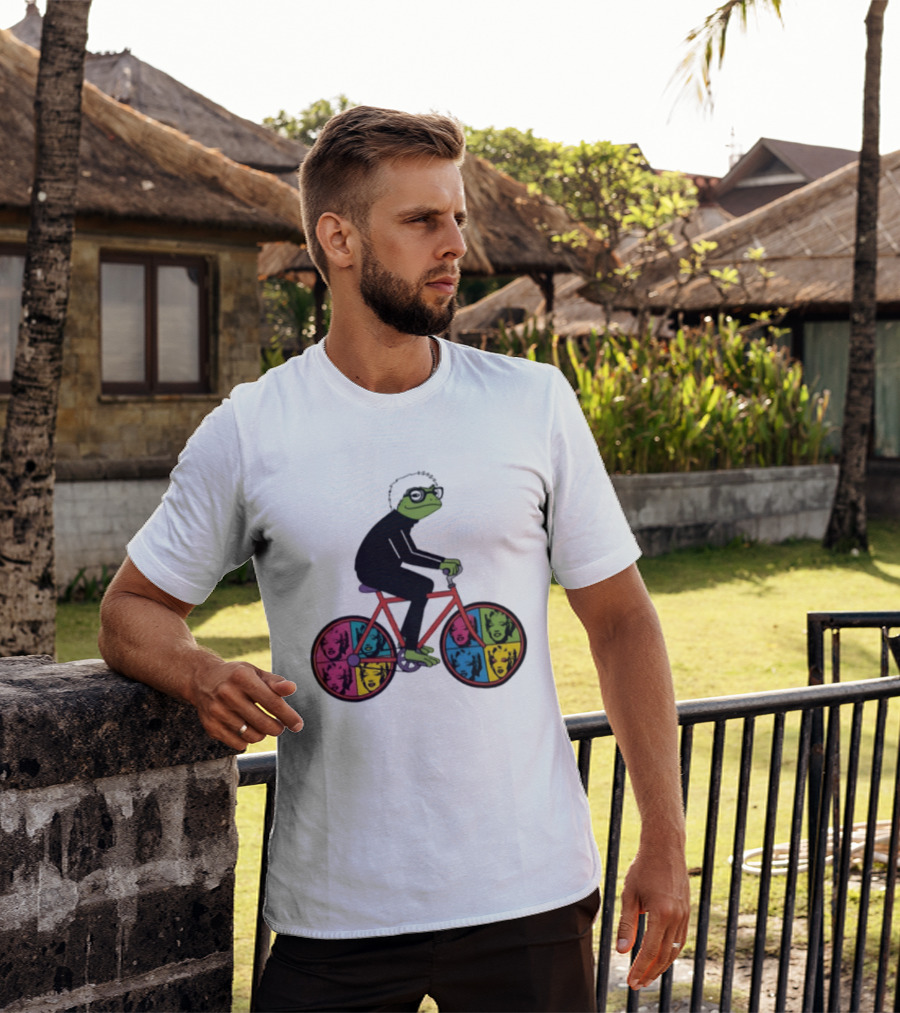 Andy Warhol Style Frog On Pop Art Bicycle T-Shirt
