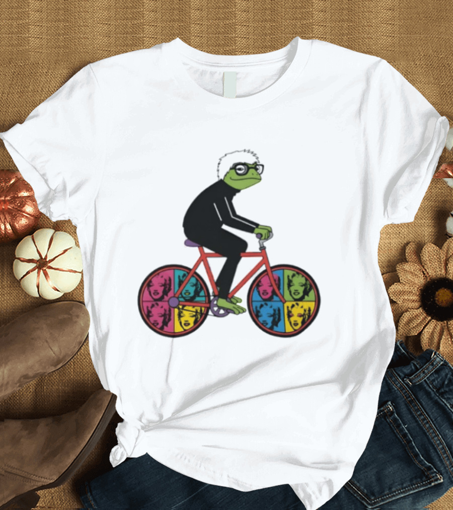 Andy Warhol Style Frog On Pop Art Bicycle T-Shirt