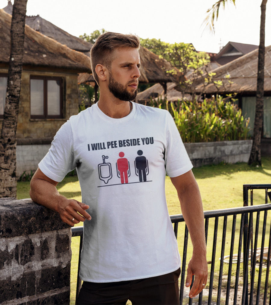 I Will Pee Beside You Red Black Human Figures Urinals T-Shirt