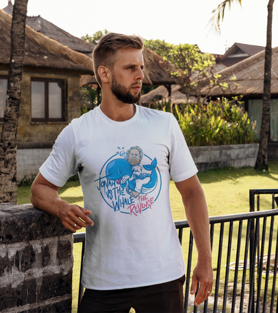 Jonah Vs The Whale The Revenge Cartoon Bearded Man Grappling Blue Creature T-Shirt