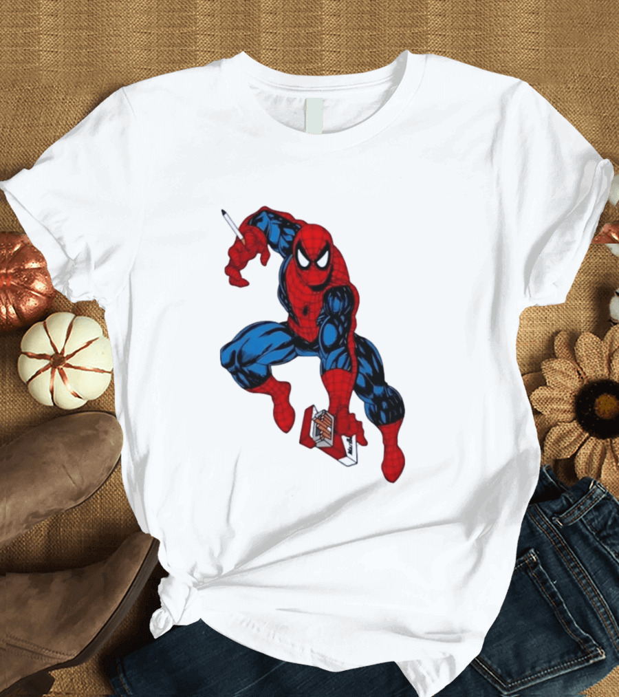 Marlboro Spider Man Crouching Holding Cigarette Packcartoon T-Shirt