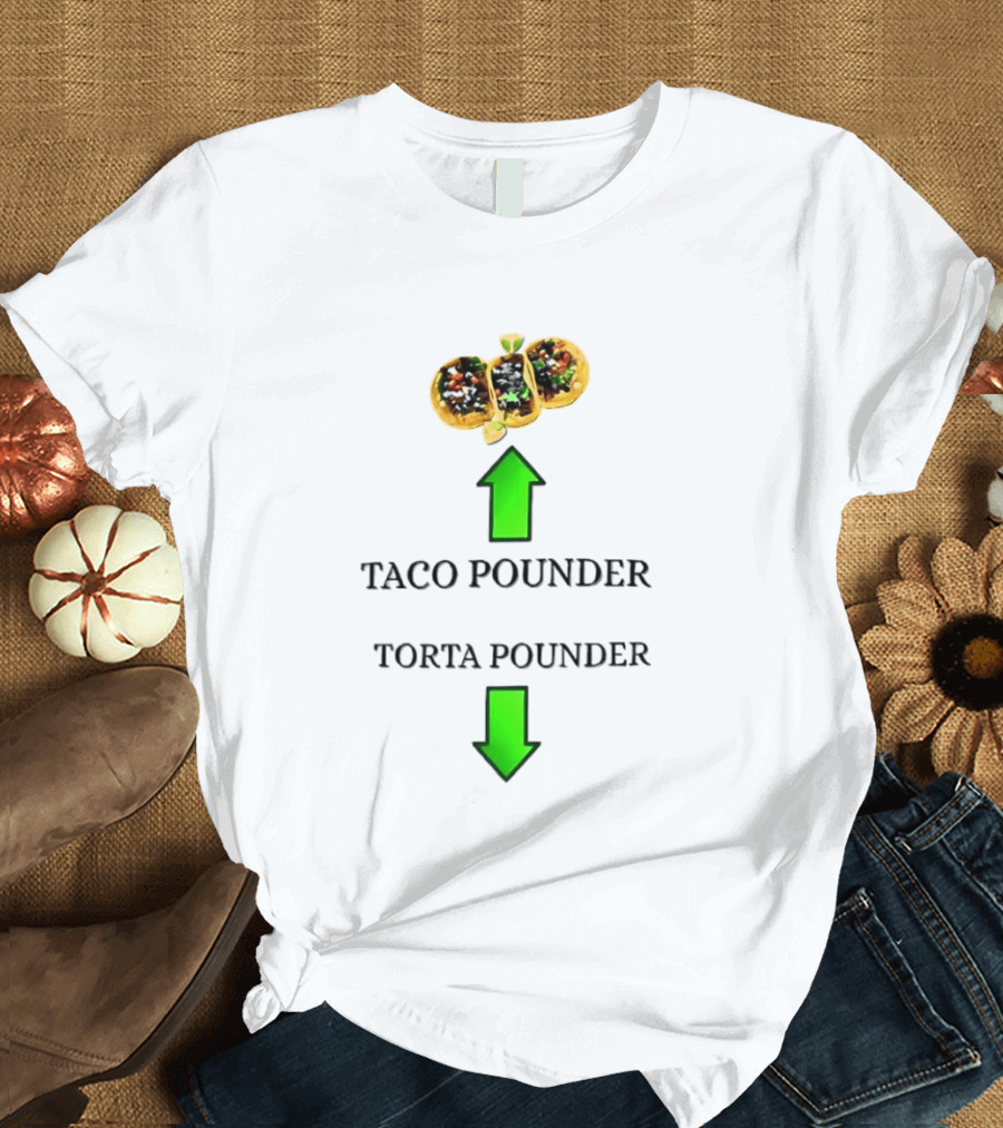 Taco Pounder Torta Pounder Trio Mexican Tacos Lime Green Arrows T-Shirt