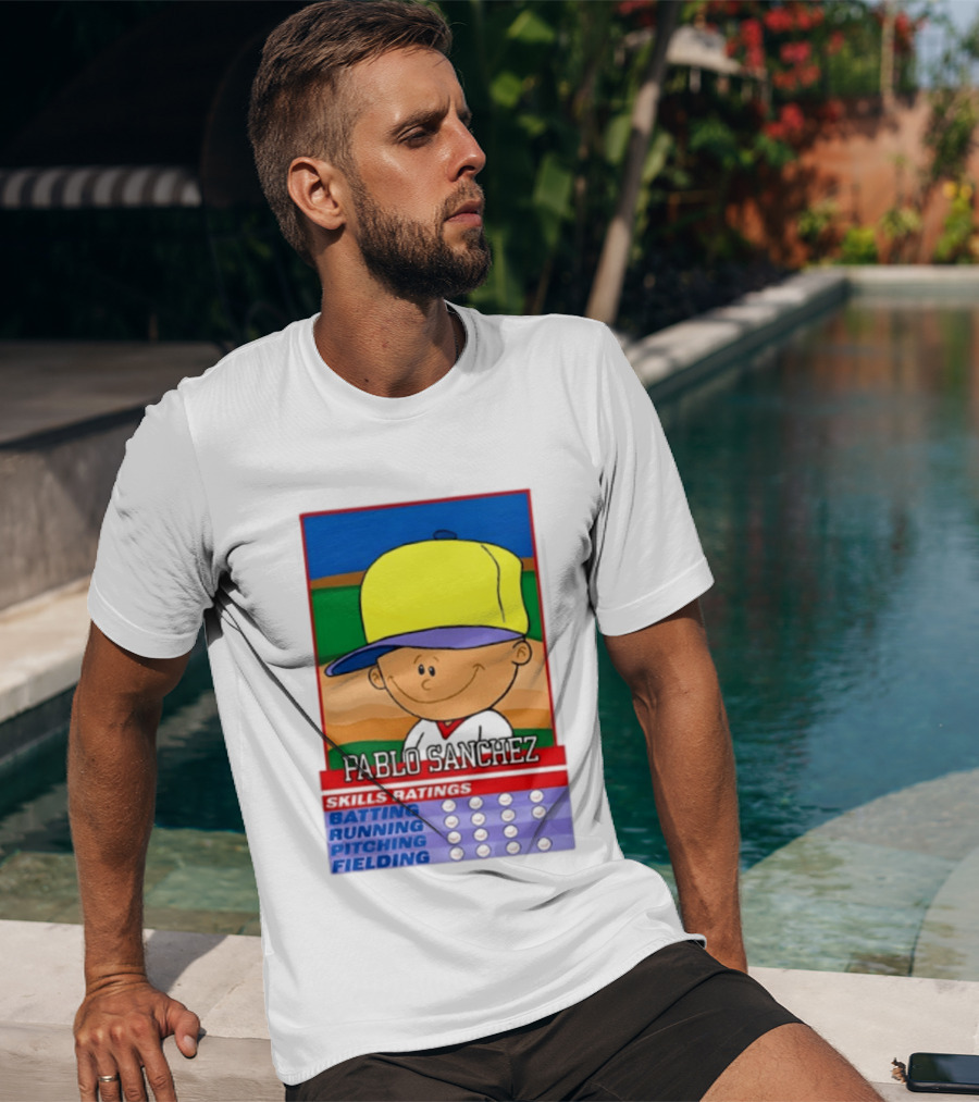 Trending Pablo Sanchez Skills Ratings Card Batting Running Pitching Fielding T-Shirt