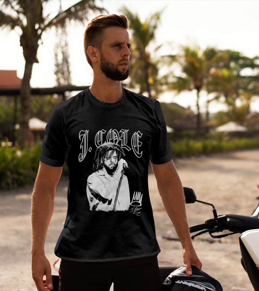 J Cole Dreamville Hip Hop Portrait Style Microphone T-Shirt