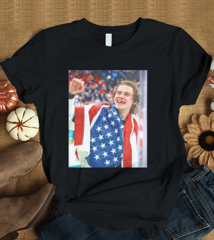 Jack Hughes USA Hockey World Champs 2026 Victory Celebration American Flag T-Shirt