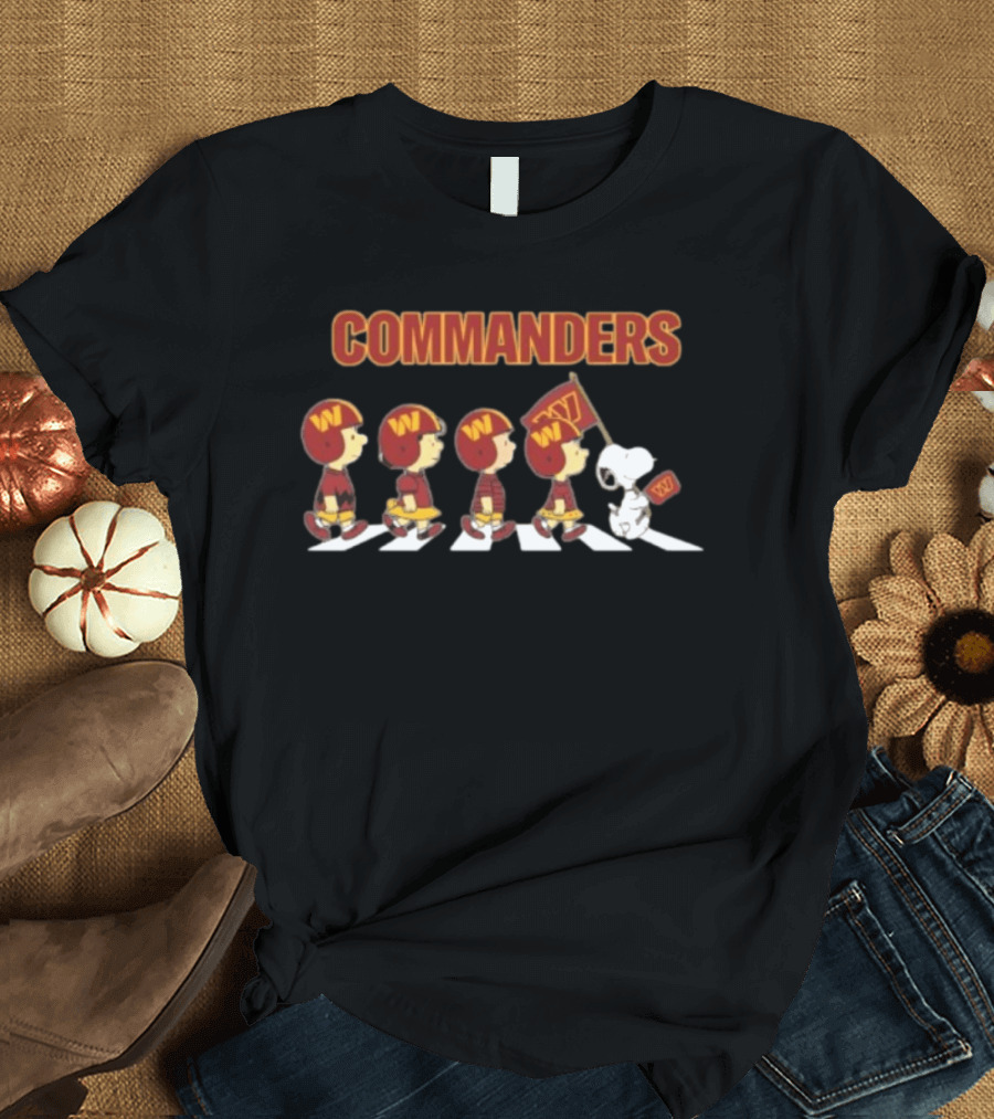Peanuts Characters Marching On Abbey Road With Washington Commanders T-Shirt