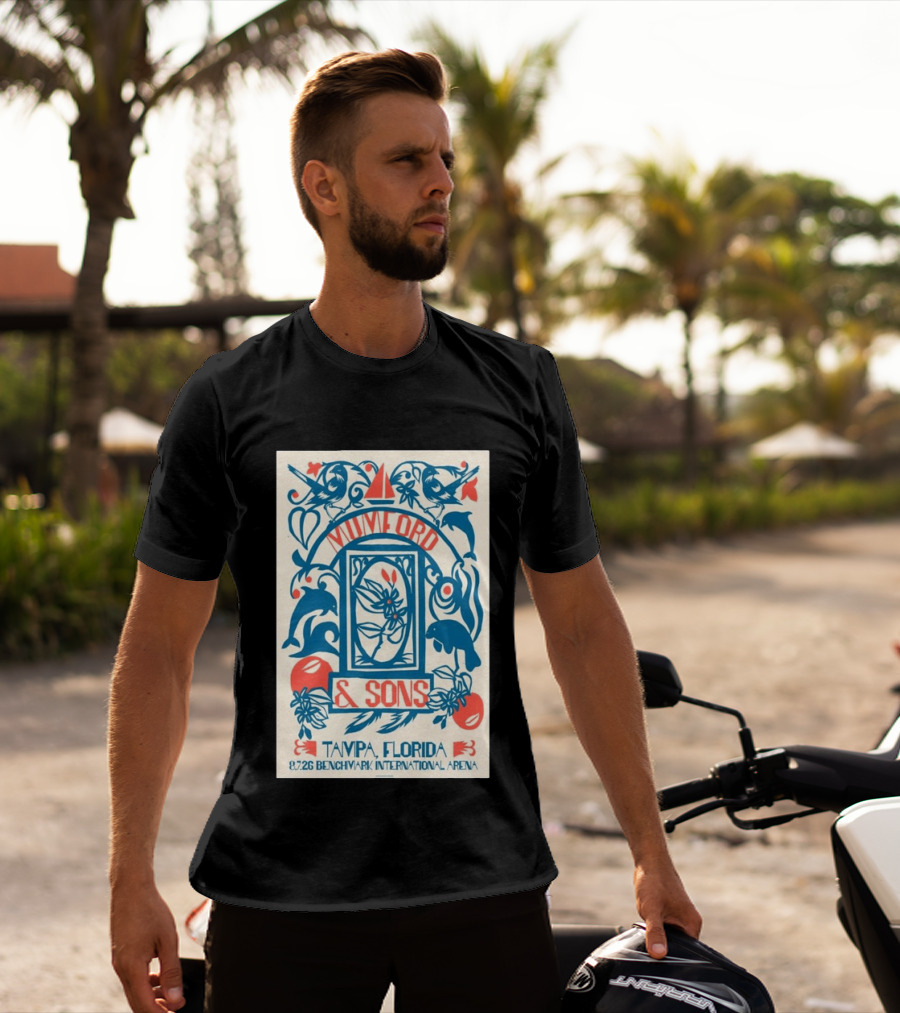 Mumford & Sons August 7 2026 Benchmark International Arena Tampa Florida With Dolphins And Floral Motif T-Shirt