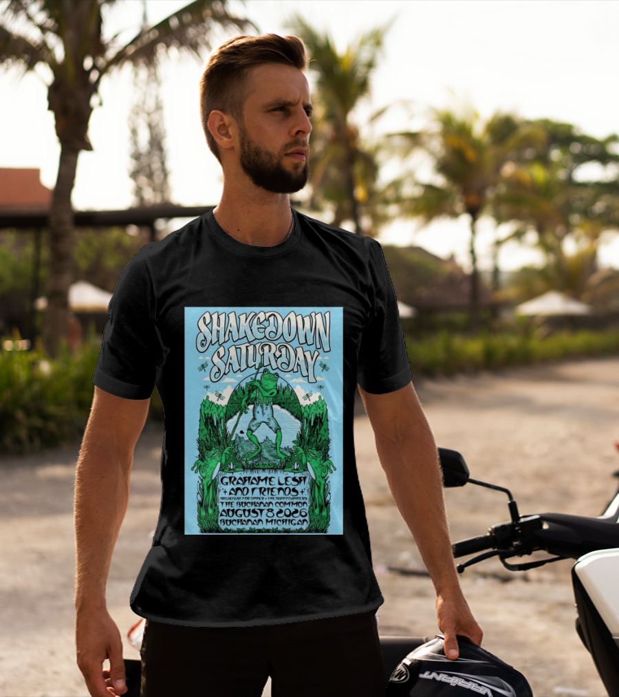 Grahame Lesh Shakedown Saturday August 8 2026 Buchanan Michigan Frog Art Trees Grahame Lesh And Friends Breakfast For Dinner Live Music Event T-Shirt