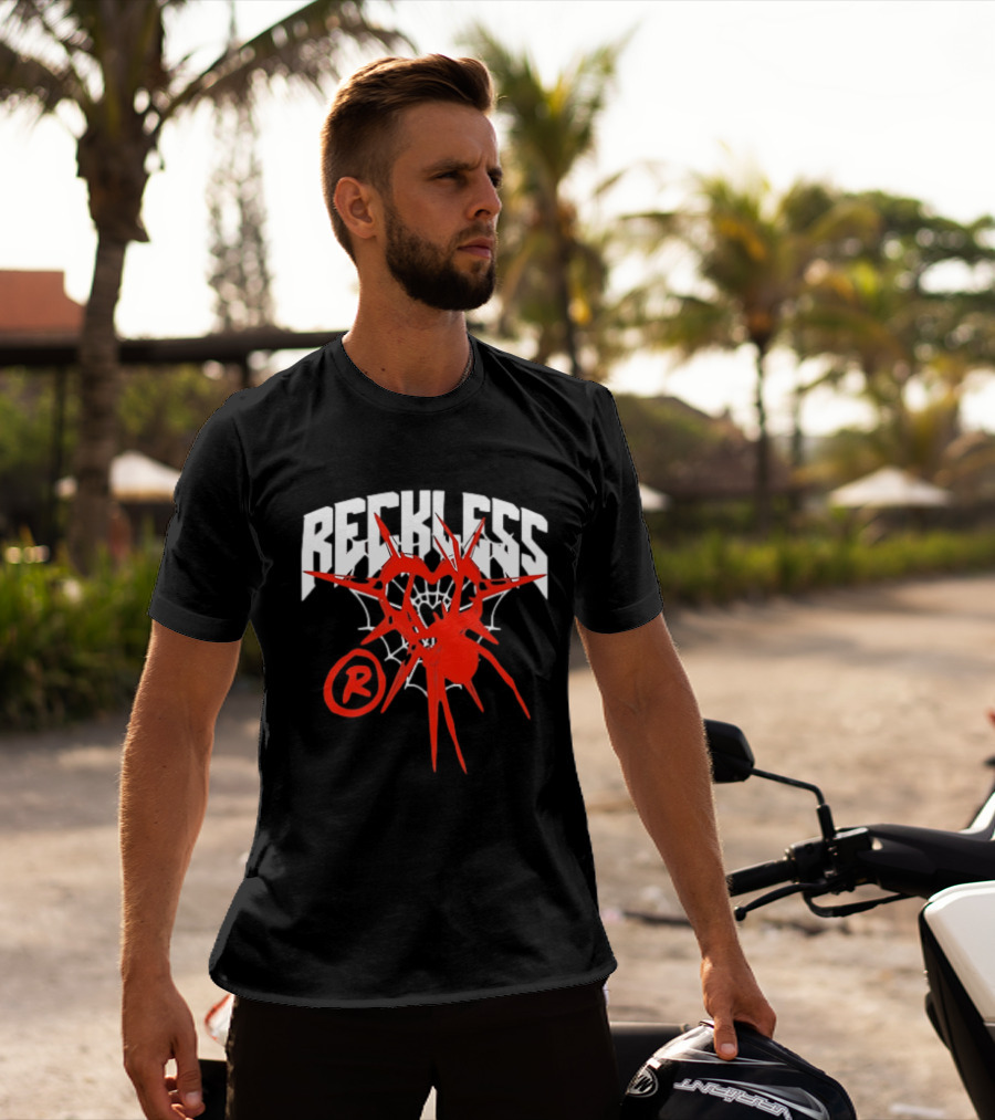 Reckless Web Heart With Spiky Red Symbol And R T-Shirt