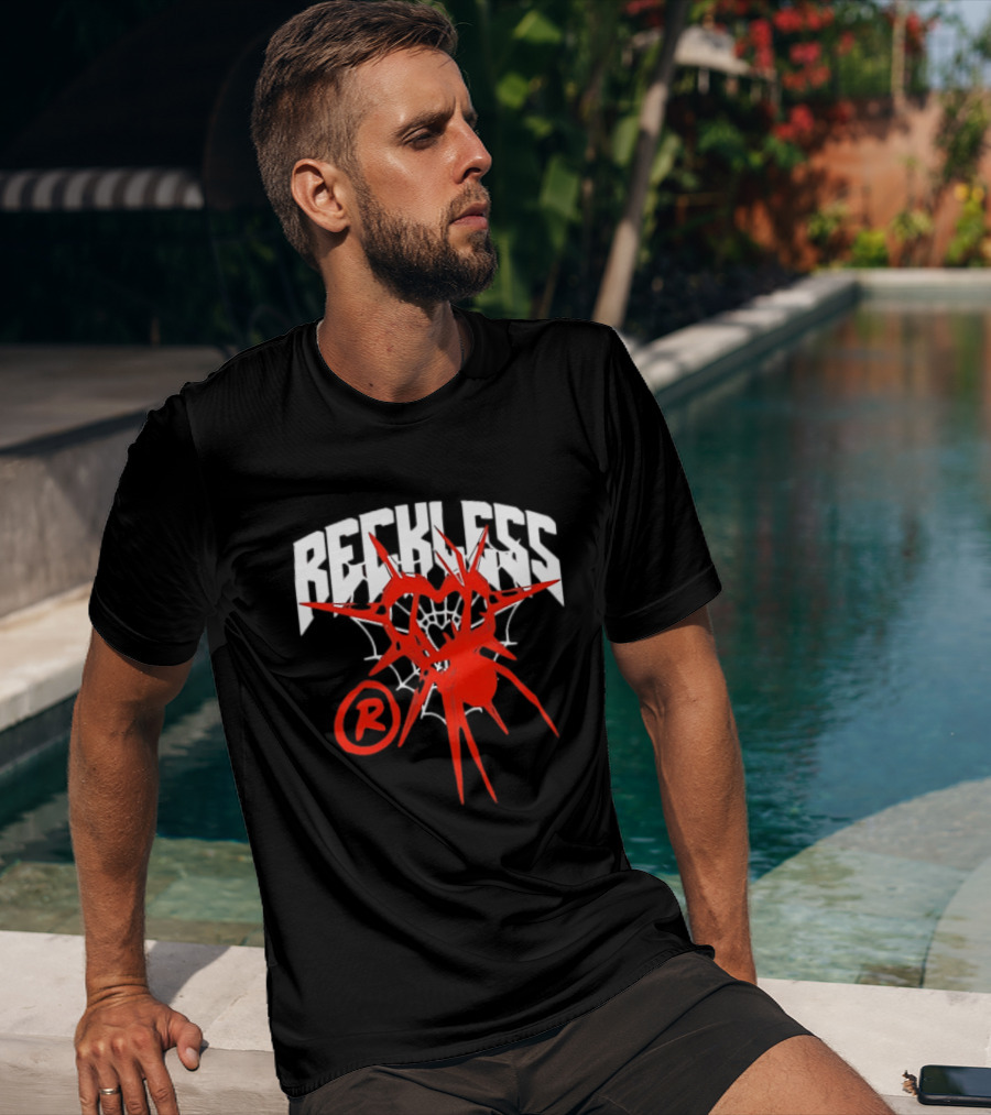 Reckless Web Heart With Spiky Red Symbol And R T-Shirt