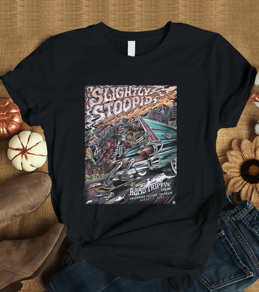 Slightly Stoopid Road Trippin Tour Greenwood Village Colorado August 7 2026 Fiddler's Green Amphitheatre T-Shirt