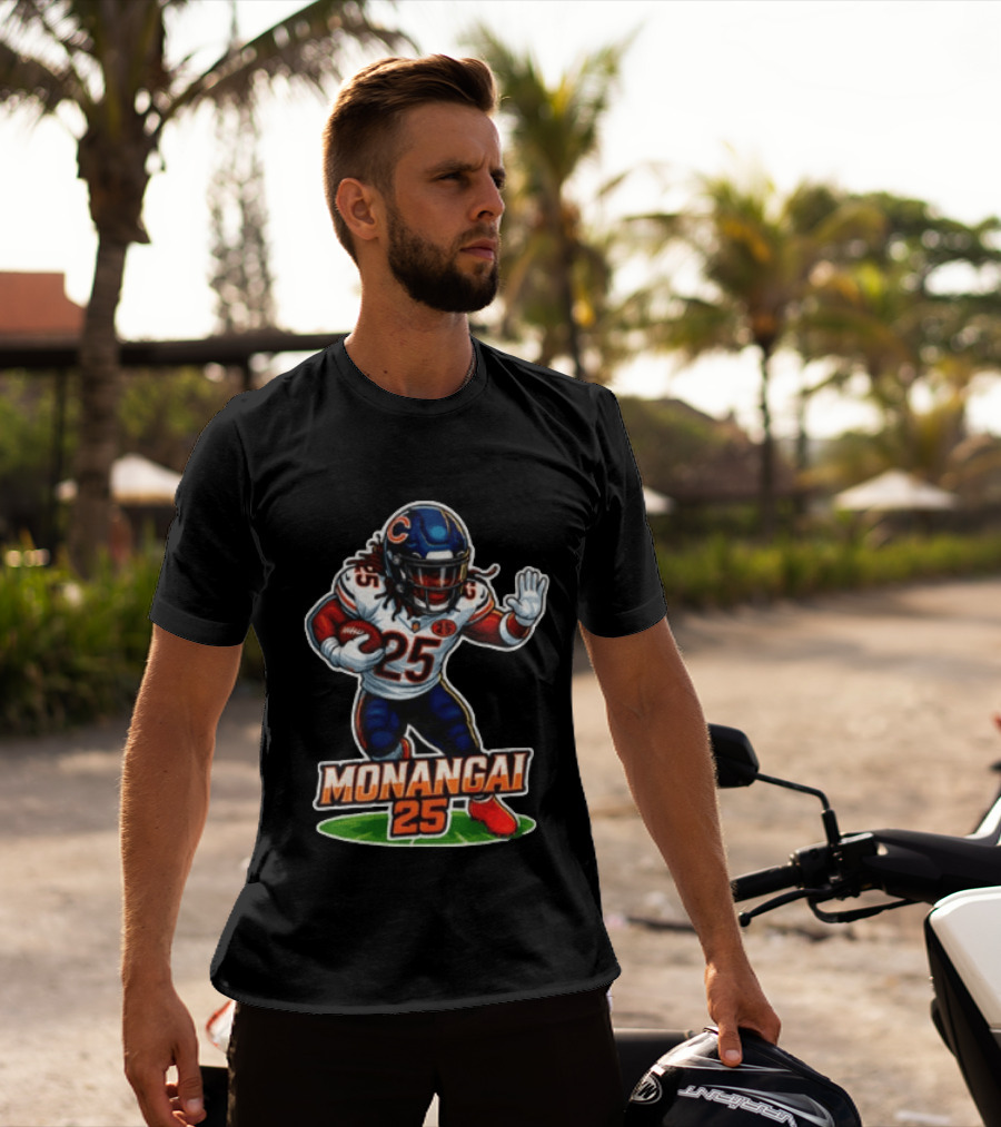 Chicago Bears Kyle Monangai Cartoon Caricature Football Player 25 T-Shirt
