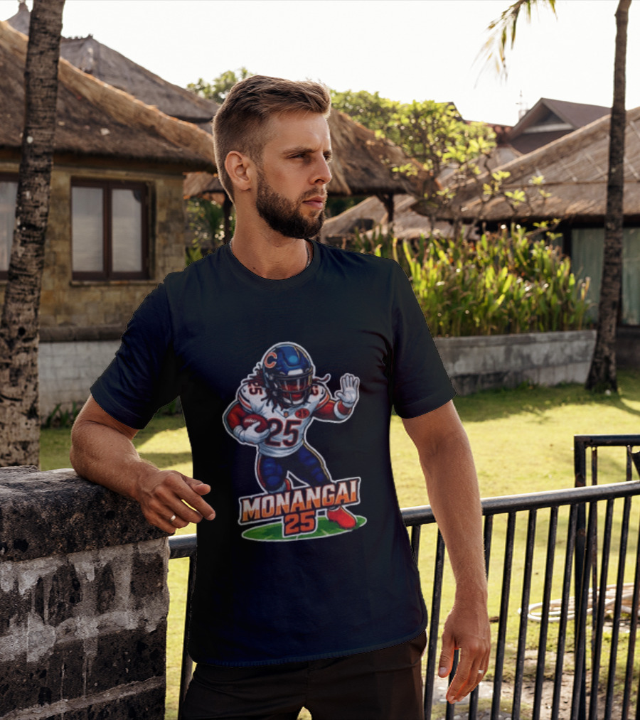 Chicago Bears Kyle Monangai Cartoon Caricature Football Player 25 T-Shirt