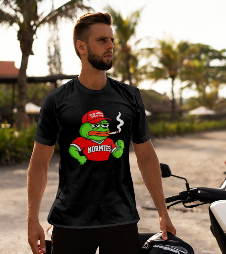 Pepe The Frog Smoking Wearing Normies Make America Great Again Red Hat T-Shirt