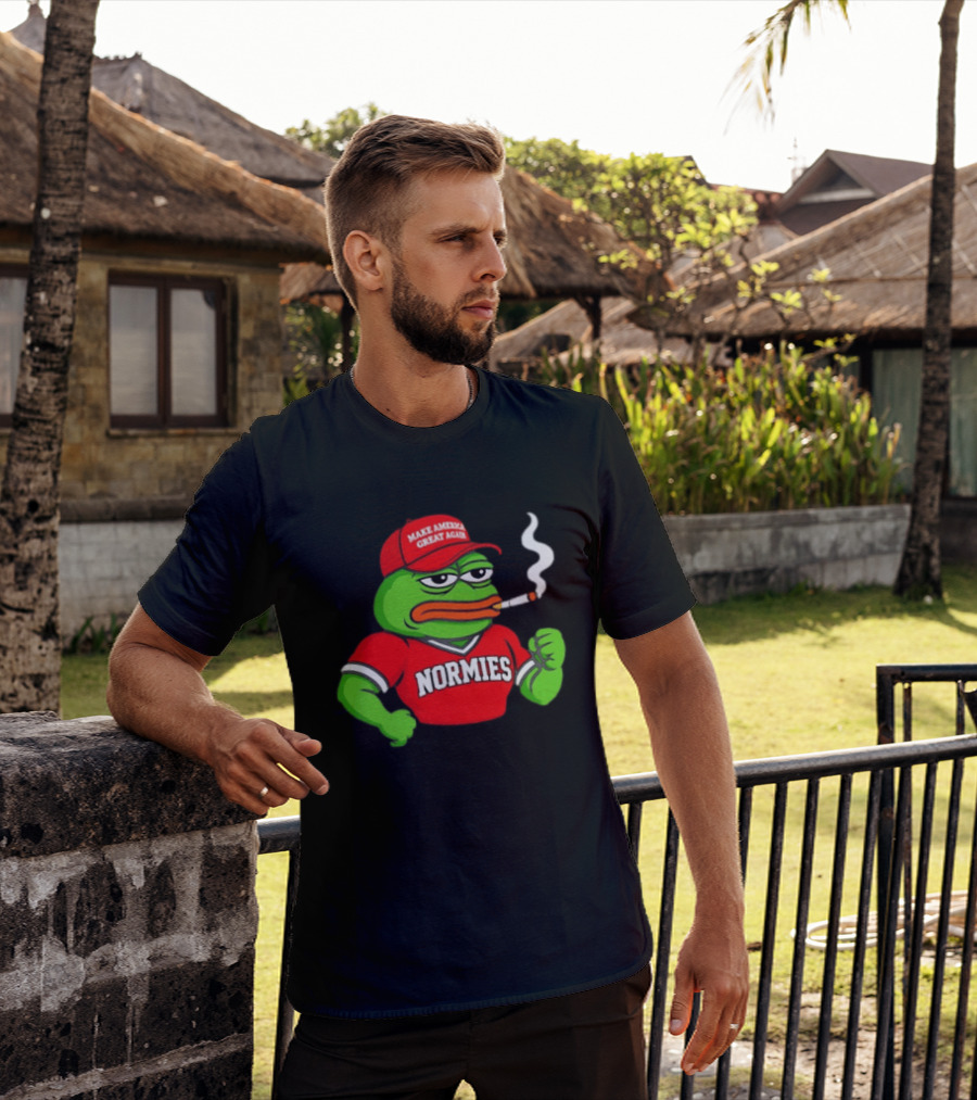 Pepe The Frog Smoking Wearing Normies Make America Great Again Red Hat T-Shirt
