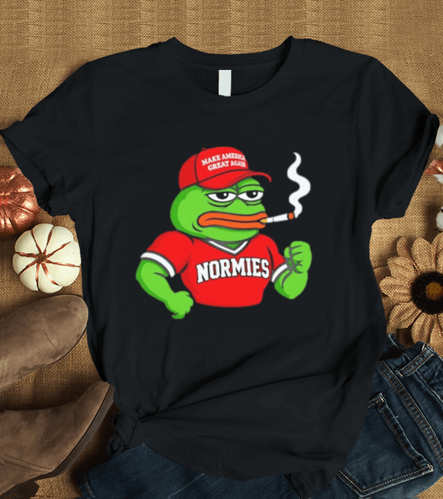 Pepe The Frog Smoking Wearing Normies Make America Great Again Red Hat T-Shirt
