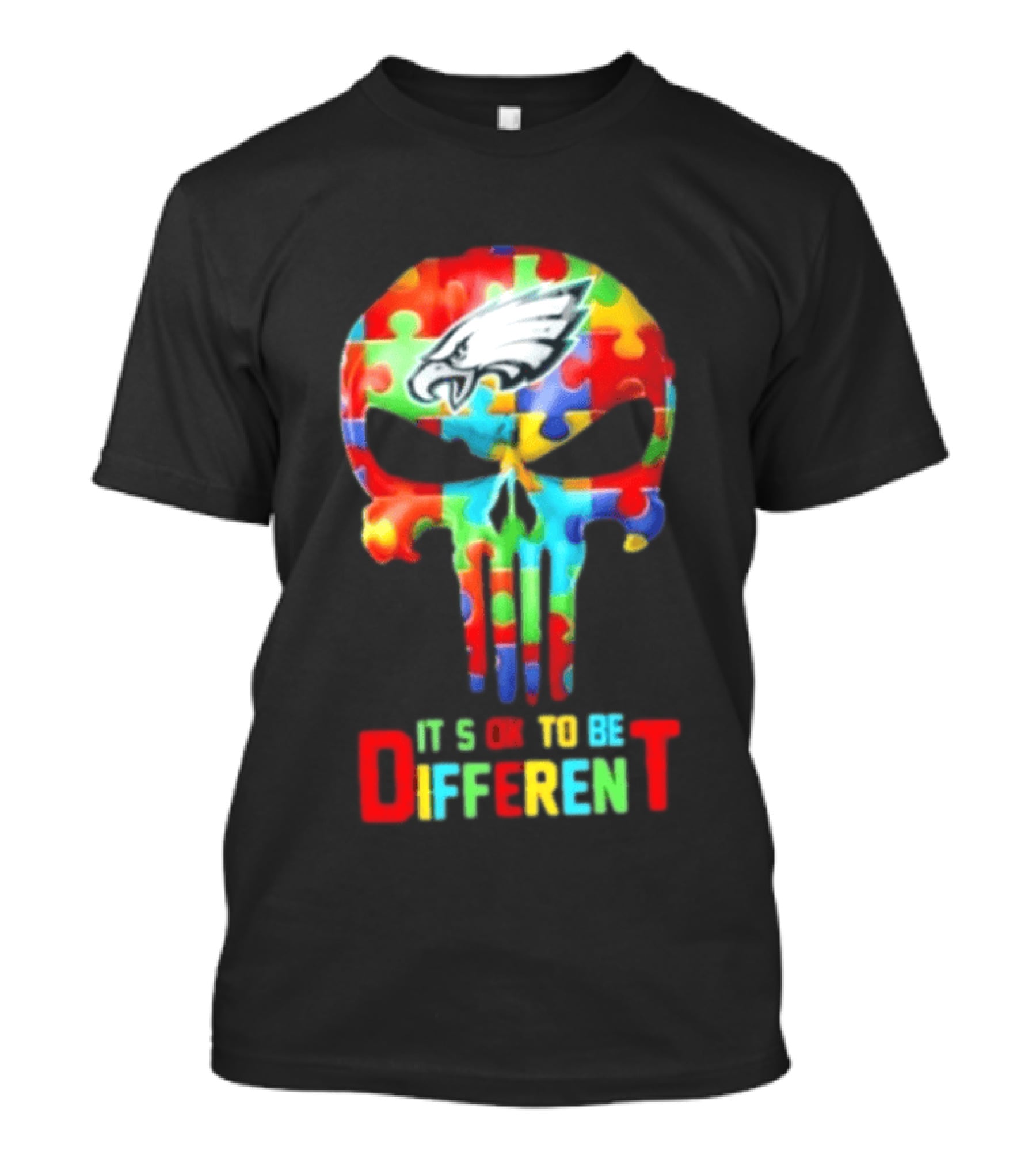 Philadelphia Eagles Skull Puzzle Autism Awareness It's Ok To Be Different T-Shirt