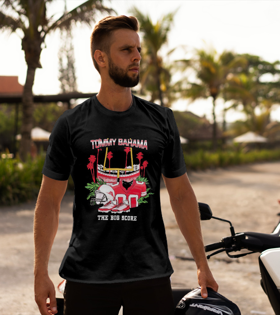 Tommy Bahama The Big Score Football Stadium Jersey And Helmet Football Scene T-Shirt