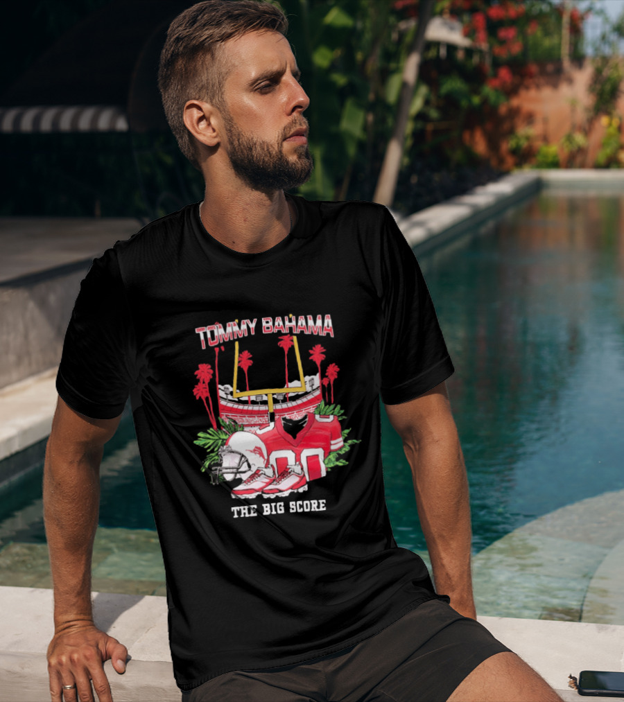 Tommy Bahama The Big Score Football Stadium Jersey And Helmet Football Scene T-Shirt