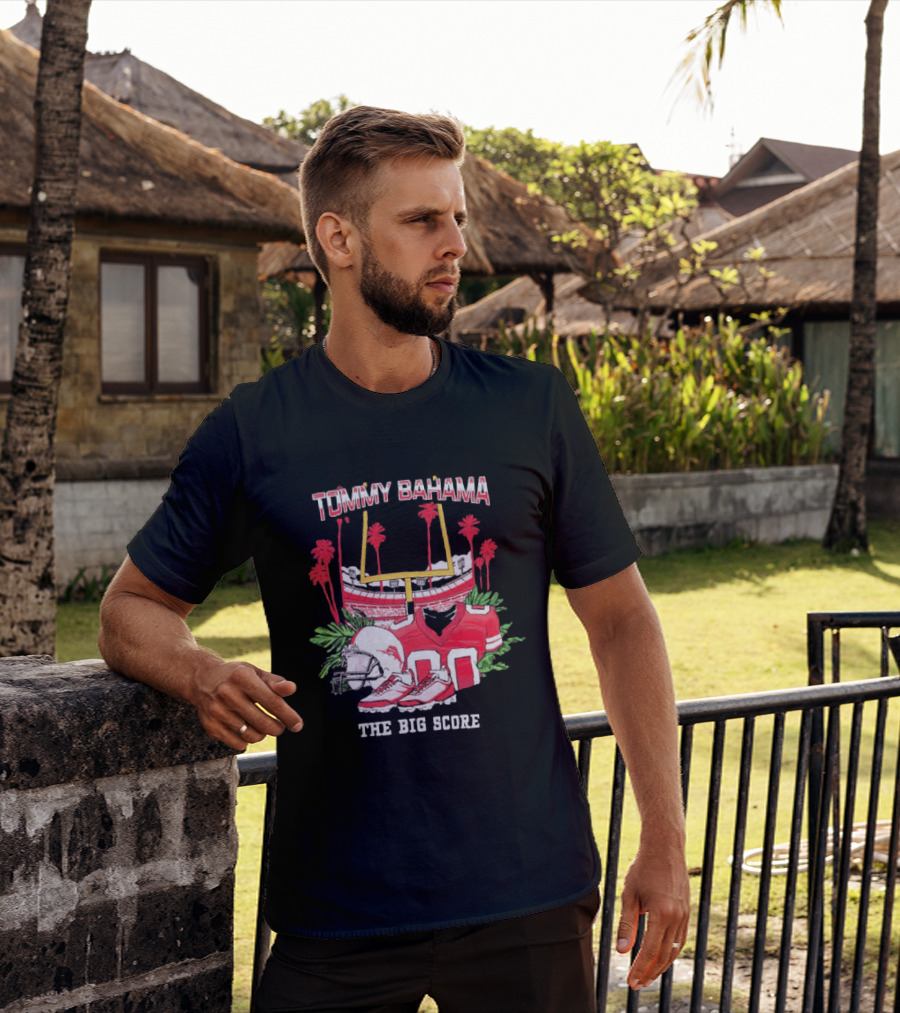 Tommy Bahama The Big Score Football Stadium Jersey And Helmet Football Scene T-Shirt