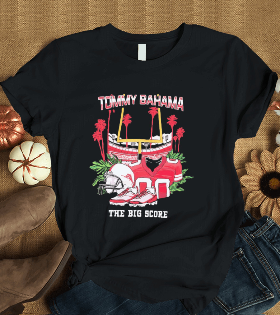 Tommy Bahama The Big Score Football Stadium Jersey And Helmet Football Scene T-Shirt
