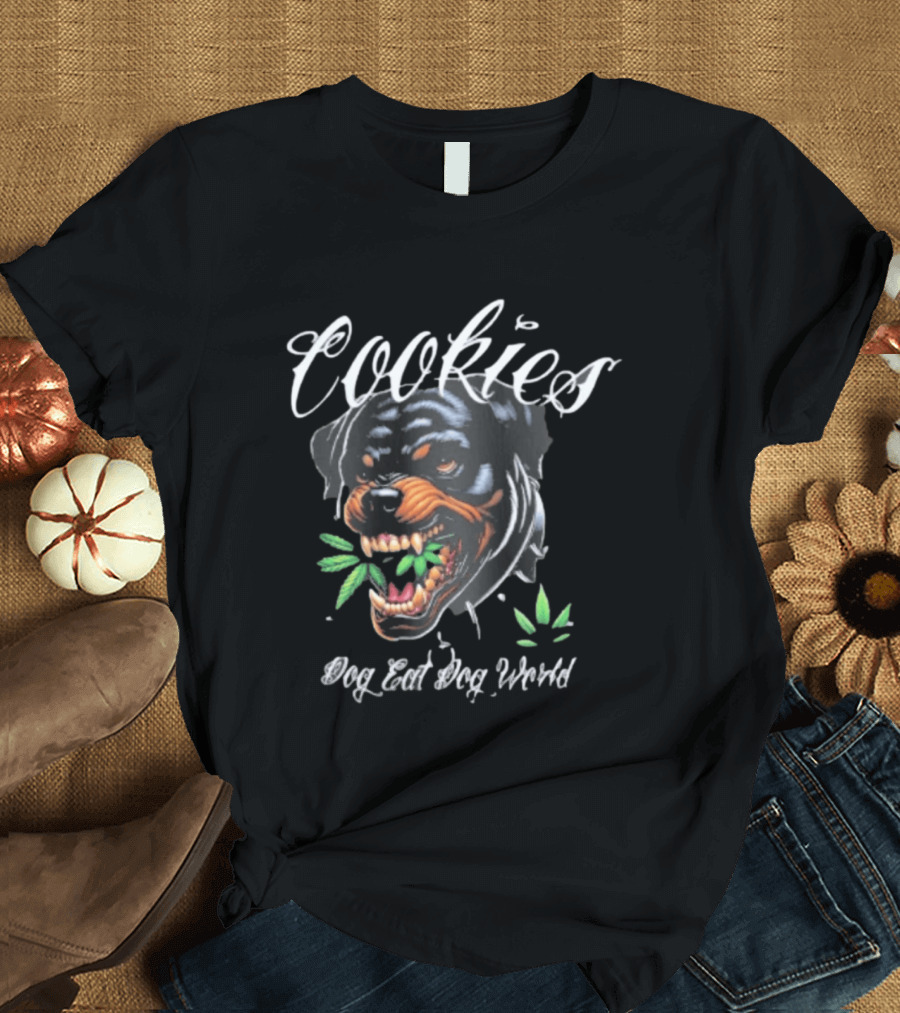 Cookies Dog Eat Dog World Rottweiler With Leaf T-Shirt