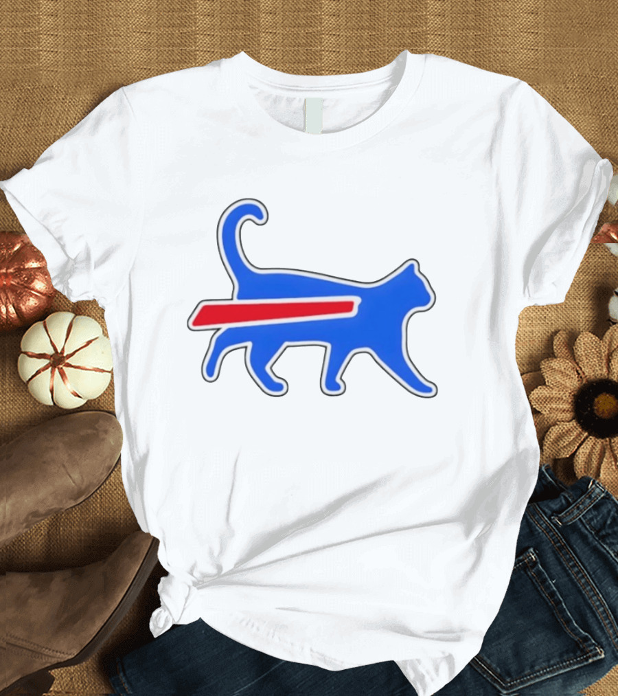 Buffalo Bills Cat Logo Parody Red And Blue T-Shirt
