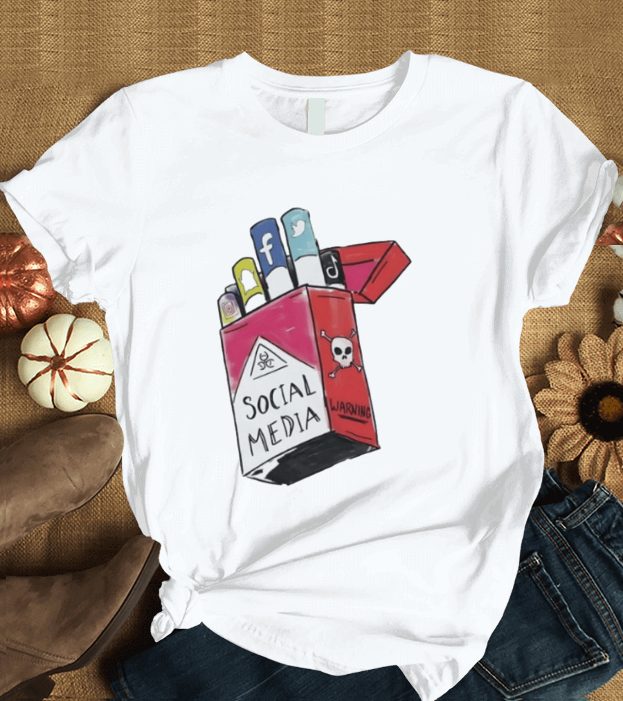 Social Media Warning Cigarette Pack With Iconic Apps T-Shirt