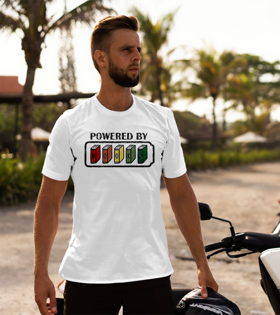 Classic Powered By Books Pride Colorful Book Spines T-Shirt