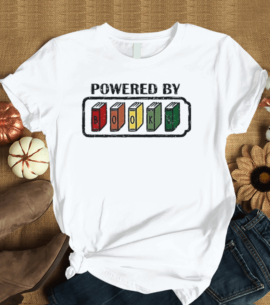 Classic Powered By Books Pride Colorful Book Spines T-Shirt