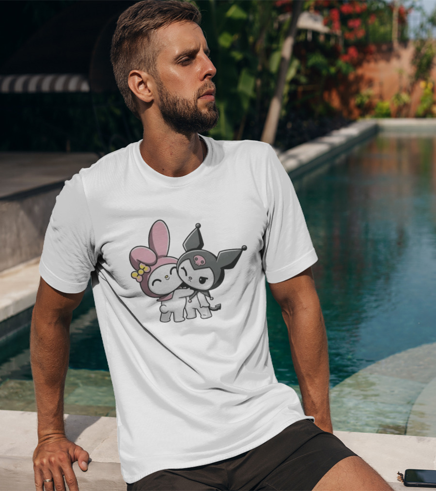 Sanrio My Melody And Kuromi Hugging Cute Characters T-Shirt