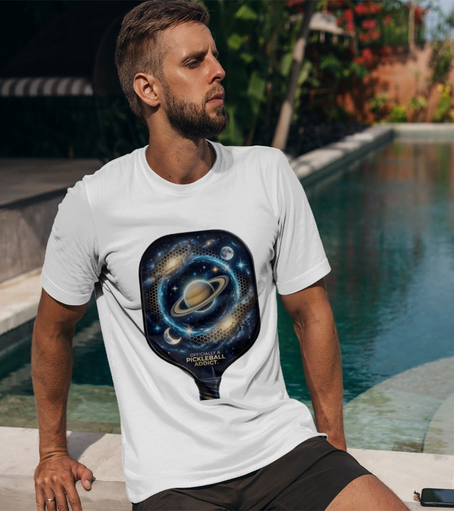Officially A Pickleball Addict Galaxy Space Planets Saturn Stars T-Shirt