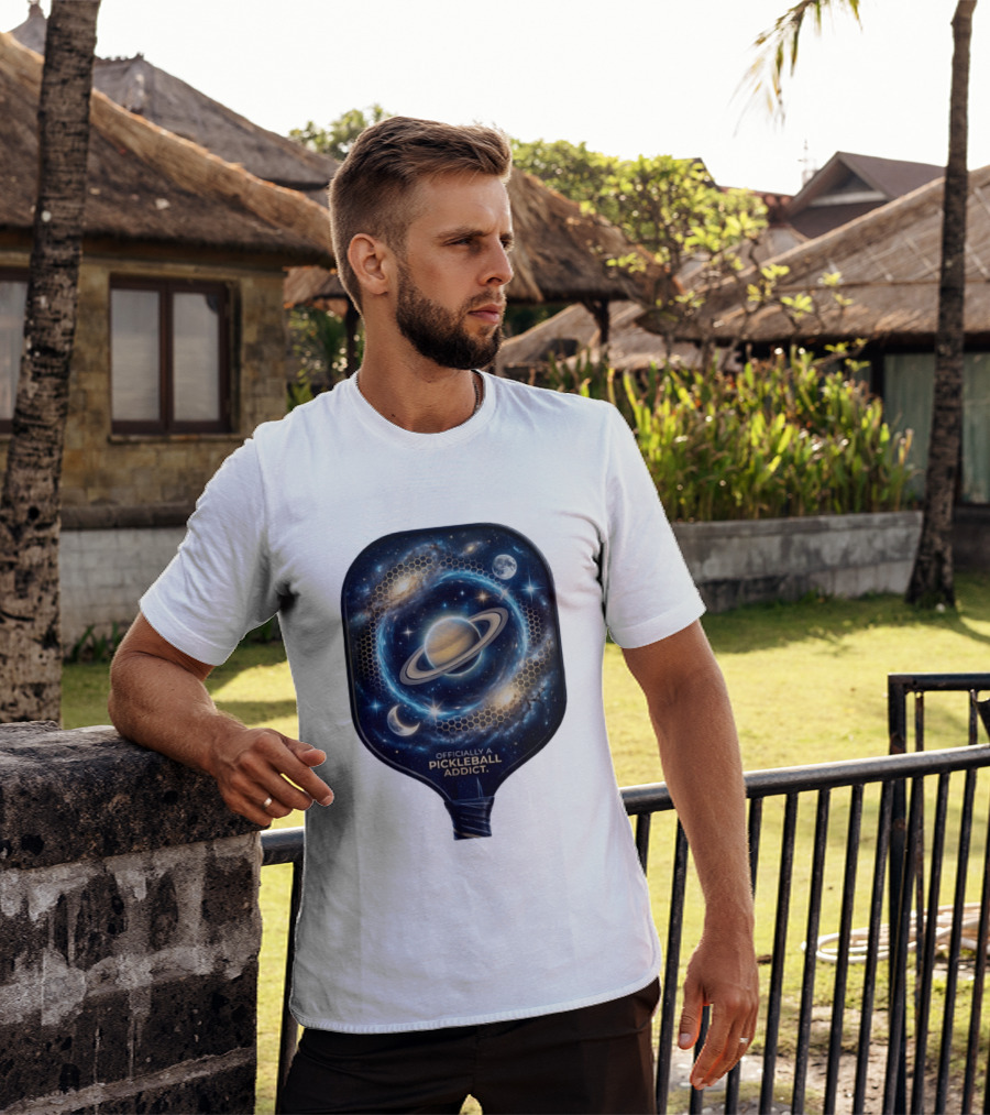 Officially A Pickleball Addict Galaxy Space Planets Saturn Stars T-Shirt