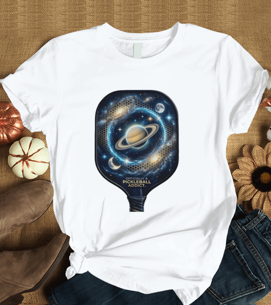 Officially A Pickleball Addict Galaxy Space Planets Saturn Stars T-Shirt