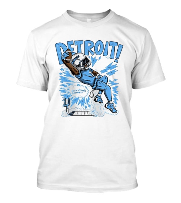 Detroit Lions High Flying Football Dynamic Catch Comic T-Shirt