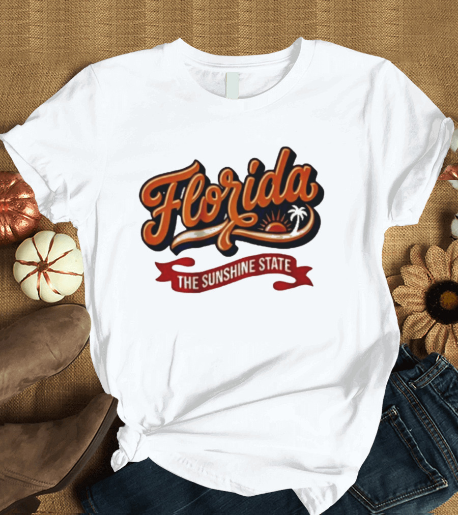 Florida The Sunshine State Sunset Palm Tree Vintage Look T-Shirt