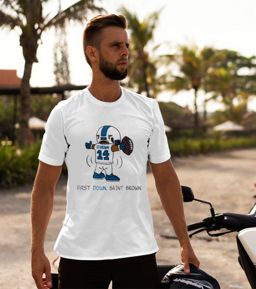 Trending Detroit Lions First Down Saint Brown 14 T-Shirt
