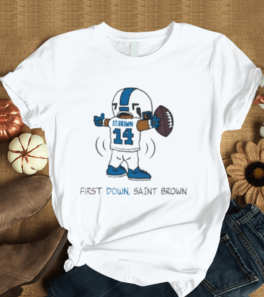 Trending Detroit Lions First Down Saint Brown 14 T-Shirt