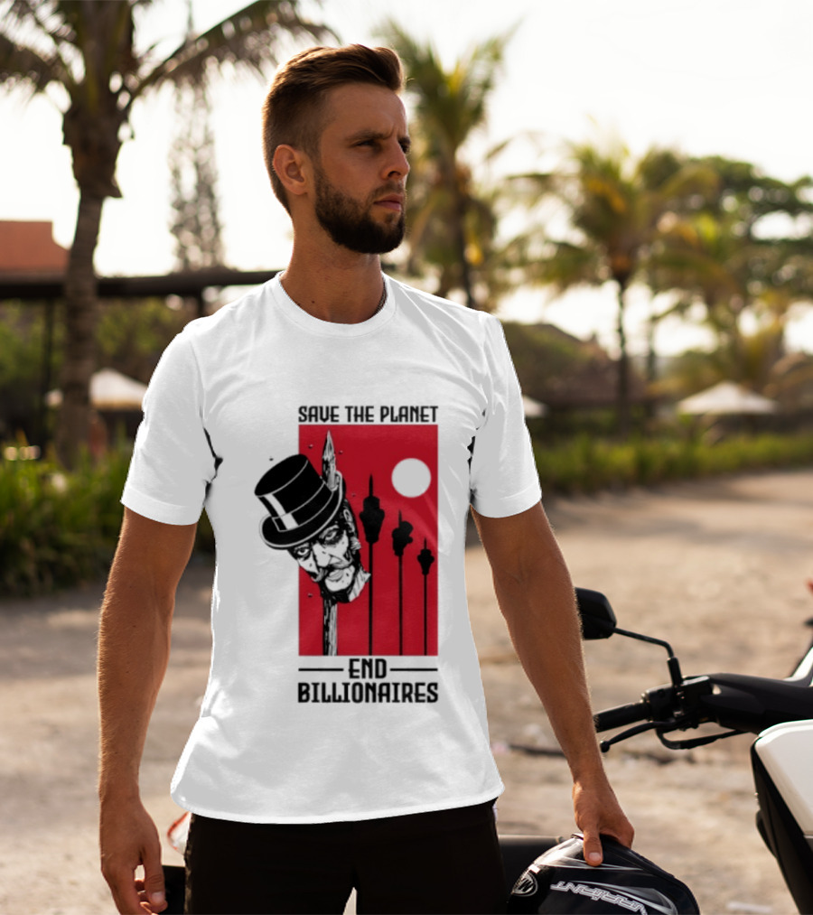 Original Save The Planet End Billionaires Top Hat Monopoly Man Red Sun T-Shirt
