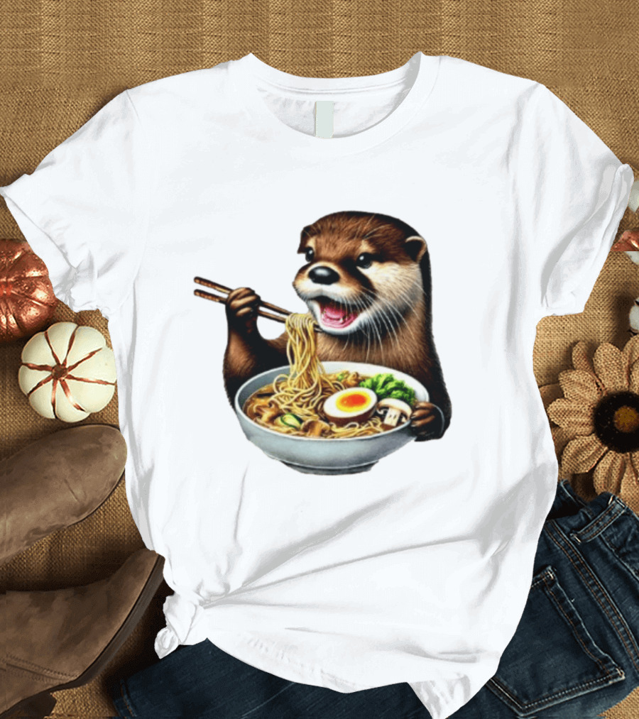 Trendy Otter Enjoying Ramen Bowl Meme T-Shirt