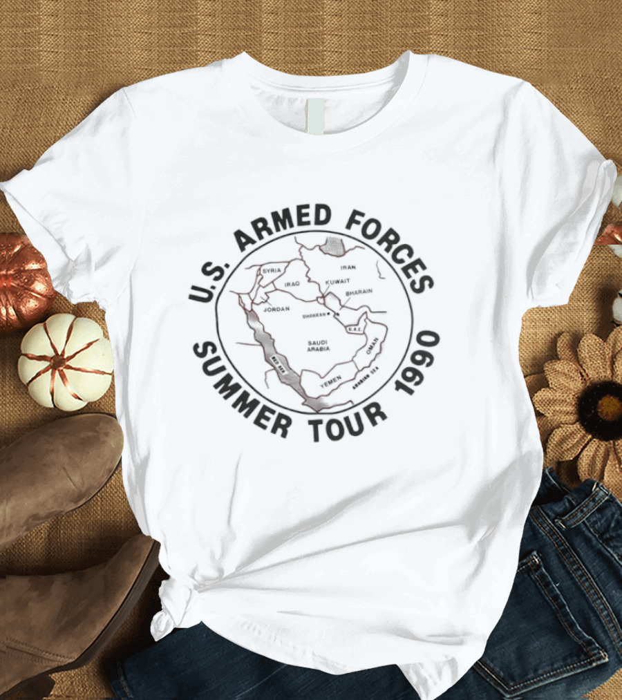U.S. Armed Forces Summer Tour 1990 Middle East Map Desert Shield Military T-Shirt